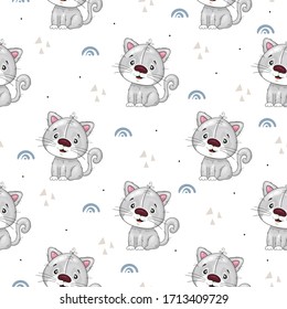 Seamless pattern with cute little cats. vector illustration. Hand drawn vector illustration with cats cute print