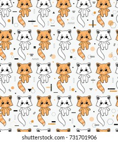 Seamless pattern with cute little cats. All elements are  hidden under mask. Pattern are not cropped and can be edited. Cute vector illustration. Hand-drawn kittens. Animals.