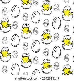 seamless pattern cute little chicken vector illustration egg