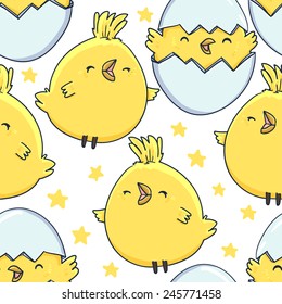 seamless pattern cute little chicken  vector illustration egg