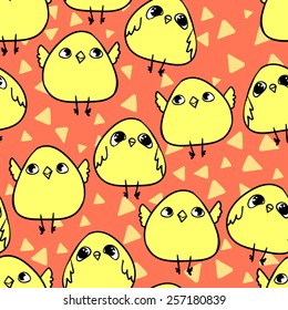 seamless pattern cute little chicken vector illustration 