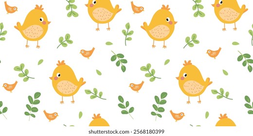 Seamless pattern with cute little chicks. Easter chicks. Farm animals pattern. Vector illustration in flat style