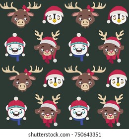 Seamless pattern with cute little Christmas animals