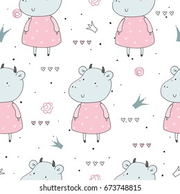Seamless pattern with cute little cow. vector illustration.