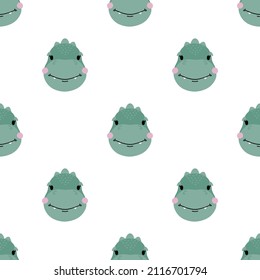 Seamless pattern with cute little dinosaur. Hand drawn vector illustration ​on white background. Scandinavian cartoon style flat design. Concept for children print.
