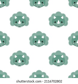 Seamless pattern with cute little dinosaur. Hand drawn vector illustration ​on white background. Scandinavian cartoon style flat design. Concept for children print.