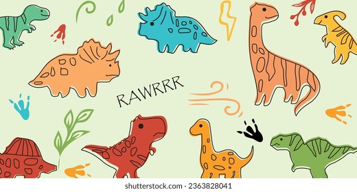 Seamless pattern with cute little dinosaurs. adorable for children's textiles, wallpaper, toy wrappers, book covers, wall wallpapers, posters, vector illustration