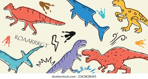 Seamless pattern with cute little dinosaurs. adorable for children's textiles, wallpaper, toy wrappers, book covers, wall wallpapers, posters, vector illustration