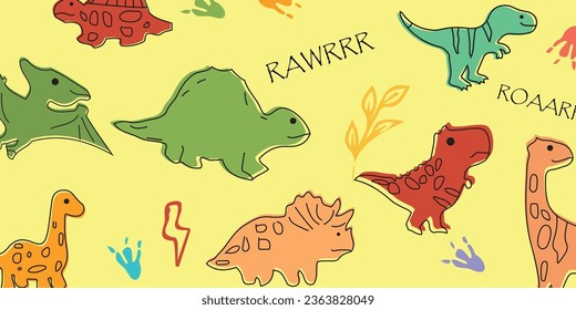 Seamless pattern with cute little dinosaurs. adorable for children's textiles, wallpaper, toy wrappers, book covers, wall wallpapers, posters, vector illustration