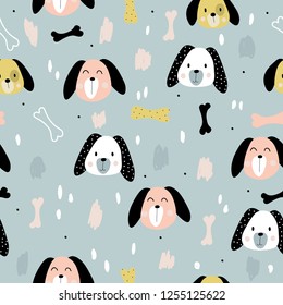 Seamless pattern with cute little dogs, great for baby prints. For print. Hand-drawn.