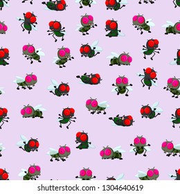 Seamless pattern with cute little flies cartoon