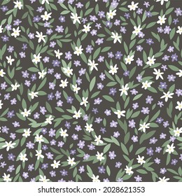 seamless pattern with cute little flowers. vector illustration. vintage background. pastel colors, green and violet