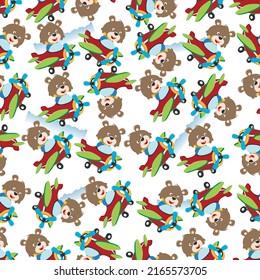 Seamless pattern of Cute little fox flying on a airplane. funny animal cartoon. Creative vector childish background for fabric textile, nursery wallpaper, poster, brochure. and other decoration.