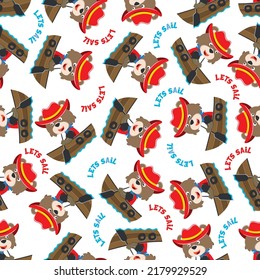 Seamless pattern with cute little fox the sailor, Cute Marine pattern for fabric, baby clothes, background, textile, wrapping paper and other decoration.