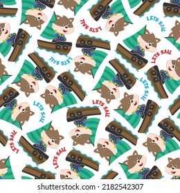 Seamless pattern with cute little fox the sailor, Cute Marine pattern for fabric, baby clothes, background, textile, wrapping paper and other decoration.