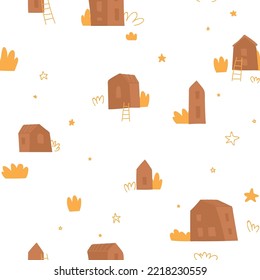 Seamless pattern with cute little houses. Childish scandinavian print. Seamless background for nursery decor, fabrics, children's textiles, wrapping paper. Vector hand drawn illustration.