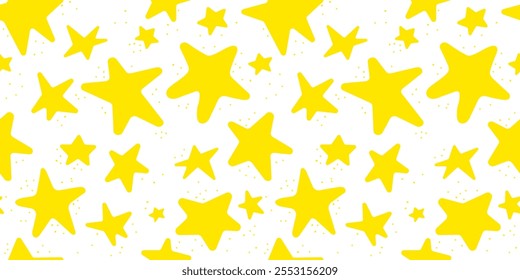 Seamless pattern cute little kid with yellow stars doodle style doodle hand drawing. Pattern for wrapping paper, textile, for kids clothes