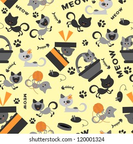 Seamless pattern with cute little kittens