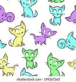 Seamless pattern with cute little kittens. Vector seamless texture for wallpapers, pattern fills, web page backgrounds