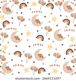 Padrão contínuo com pequenos coalas e capibaras bonitos. Ilustração infantil vetorial. Design plano de estilo escandinavo. Conceito de desenho animado infantil.