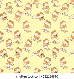 Seamless pattern with cute little lamb. Cartoon vector illustration. Japanese kawaii style. symbol of the year