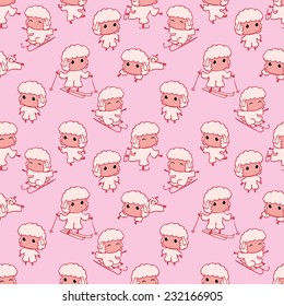 Seamless pattern with cute little lamb. Cartoon vector illustration. Japanese kawaii style. symbol of the year