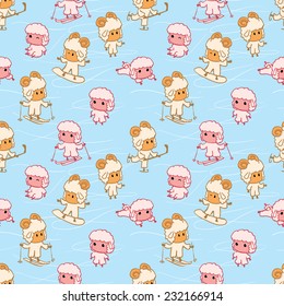 Seamless pattern with cute little lamb. Cartoon vector illustration. Japanese kawaii style. symbol of the year