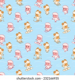 Seamless pattern with cute little lamb. Cartoon vector illustration. Japanese kawaii style. symbol of the year