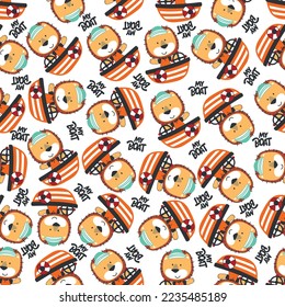 Seamless pattern with cute little lion the sailor, Cute Marine pattern for fabric, baby clothes, background, textile, wrapping paper and other decoration.