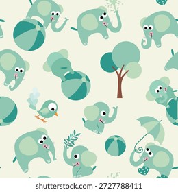 Nahtloses Muster von süßen kleinen Minze grünen Elefanten spielen