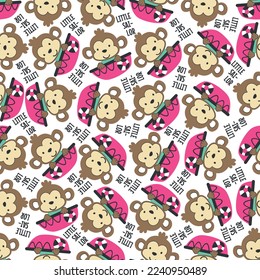 Seamless pattern with cute little monkey the sailor, Cute Marine pattern for fabric, baby clothes, background, textile, wrapping paper and other decoration