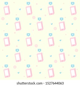 Seamless pattern of cute little pink mobile phones connected to the internet. Fun vector illustration!
