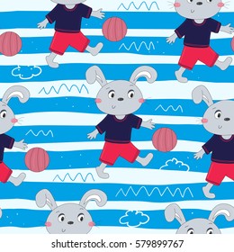 Seamless pattern with cute little rabbit. hand drawn vector illustration.