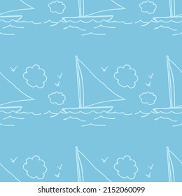 Seamless pattern with a cute little sailing boat