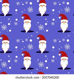 seamless pattern of cute little santa claus in red cap with pumpon and blue cloak