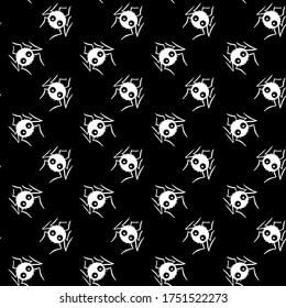 Seamless pattern of cute little spiders. Halloween vector backgrounds and textures. Black and white