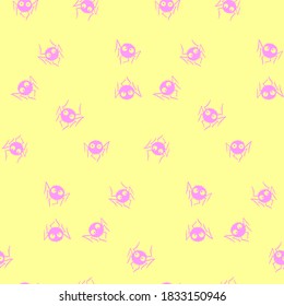 Seamless pattern of cute little spiders with eyes. Halloween vector backgrounds and textures. Isolated, hand drawn illustration