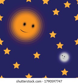 Seamless Pattern of Cute little Sun & Moon