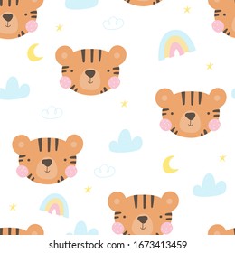 Seamless pattern with cute little tiger. vector illustration. Vector print with tiger
