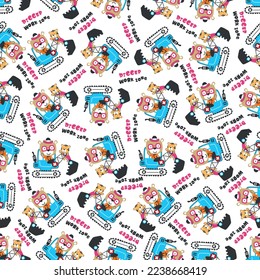 Patrón sin foco de tigre pequeño Cute en la excavadora. Se puede usar para imprimir camisetas, los niños usan diseño de moda, imprimen para camisetas, ropa de bebé, afiches. y otra decoración.