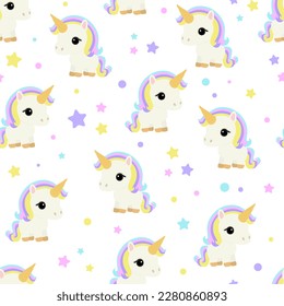 Seamless pattern cute little unicorn vector illustration