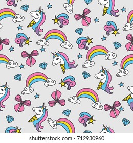 かわいい一角獣とシームレスな柄 アイスクリーム 雲 ユニコーン 虹と星 子ども向けの素晴らしいイラスト 壁紙 印刷 繊維の夜のテーマ のベクター画像素材 ロイヤリティフリー Shutterstock