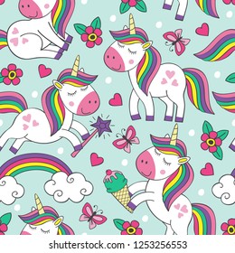 seamless pattern with cute little unicorns   - vector illustration, eps

