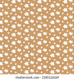 Seamless pattern with cute little white flowers on light brown background, Seamless white floral pattern flat vector