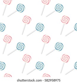 Seamless pattern with cute lollipops on white background.
