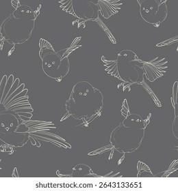 Seamless pattern with cute long-tailed tits. Vector illustration.