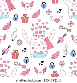 Seamless pattern cute love cartoon hand drawn style.vector and illustration