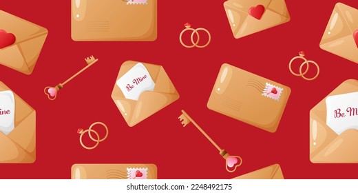 Seamless pattern with cute love letters. Illustration for valentine's day. Pattern for gift wrapping, fabric, postcards