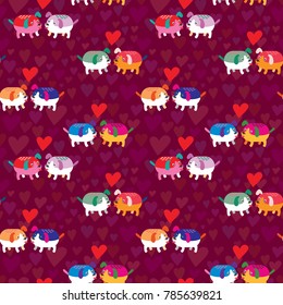 Seamless pattern. Cute loving dogs. Pair of puppies on a date. Greeting card for St. Valentine's Day.