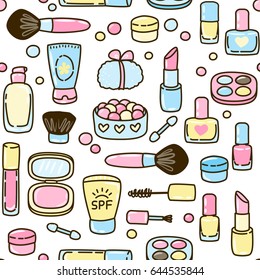 Seamless Pattern With Cute Makeup Set